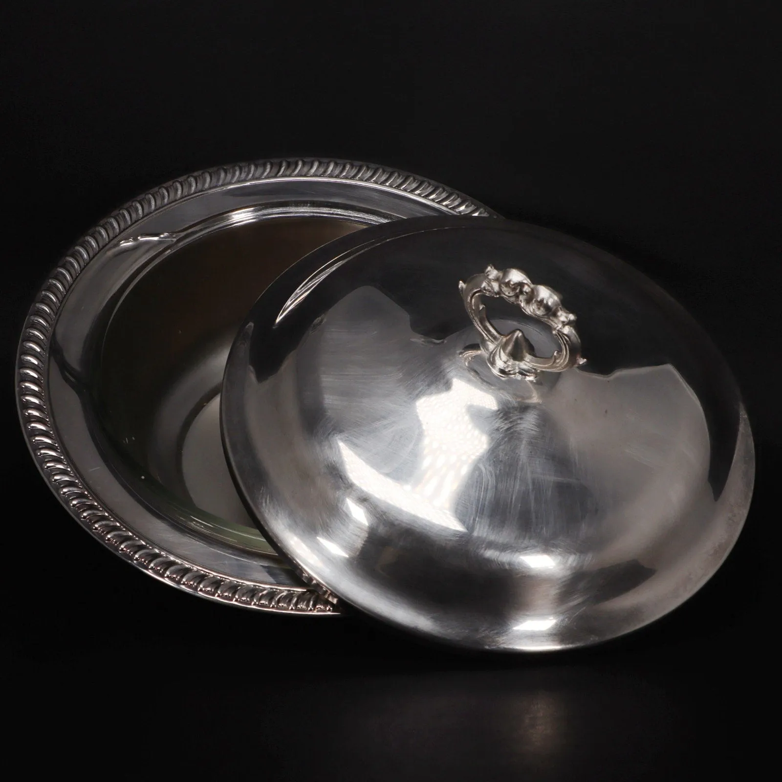 Leonard Silver Plate Round Serving Casserole Dish Fire King 1 1/2 Qt Glass Liner