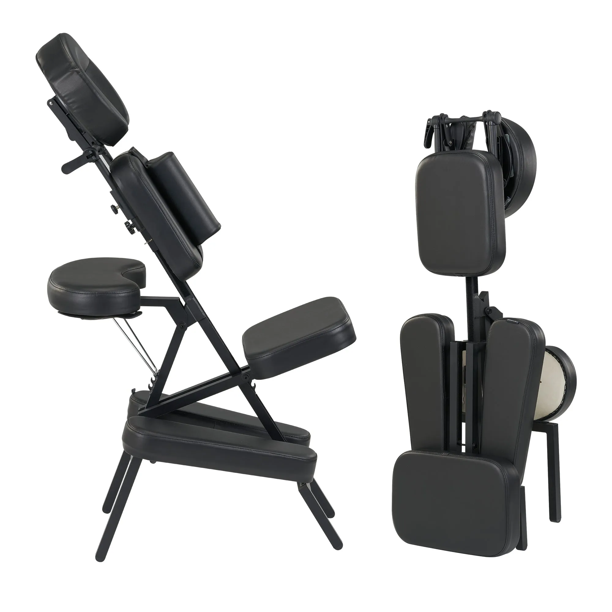 Master Massage Apollo Extra Large Size Portable Massage Chair-Lightweight Aluminum Tattoo Foldable-Sitting Posture Folding Massage Chair-with Larger Cushions and Wheels Bag-in Black