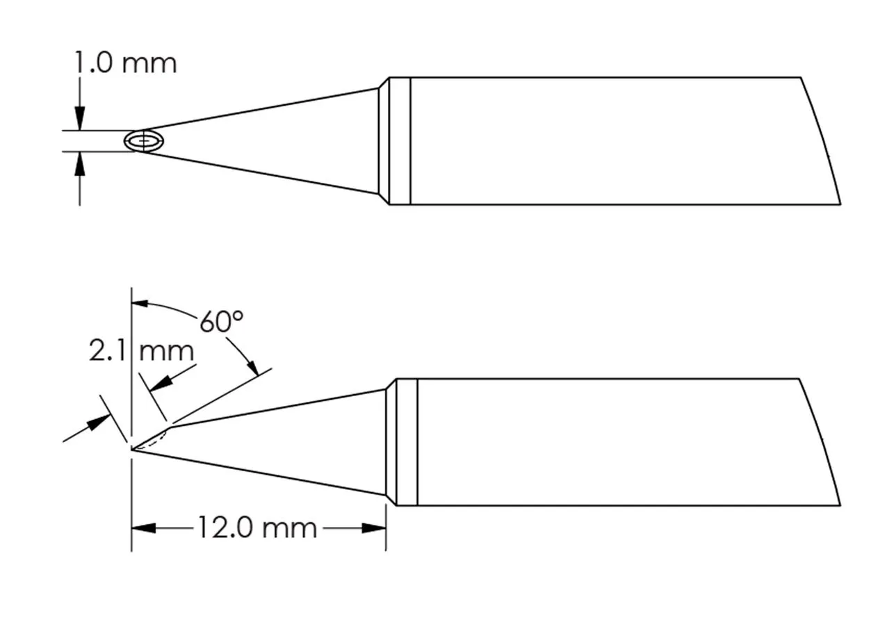 Metcal GTC-HF6010V Beveled 60° x 2.1mm Concave Hoof Rework Cartridge, 1.0 x 12mm