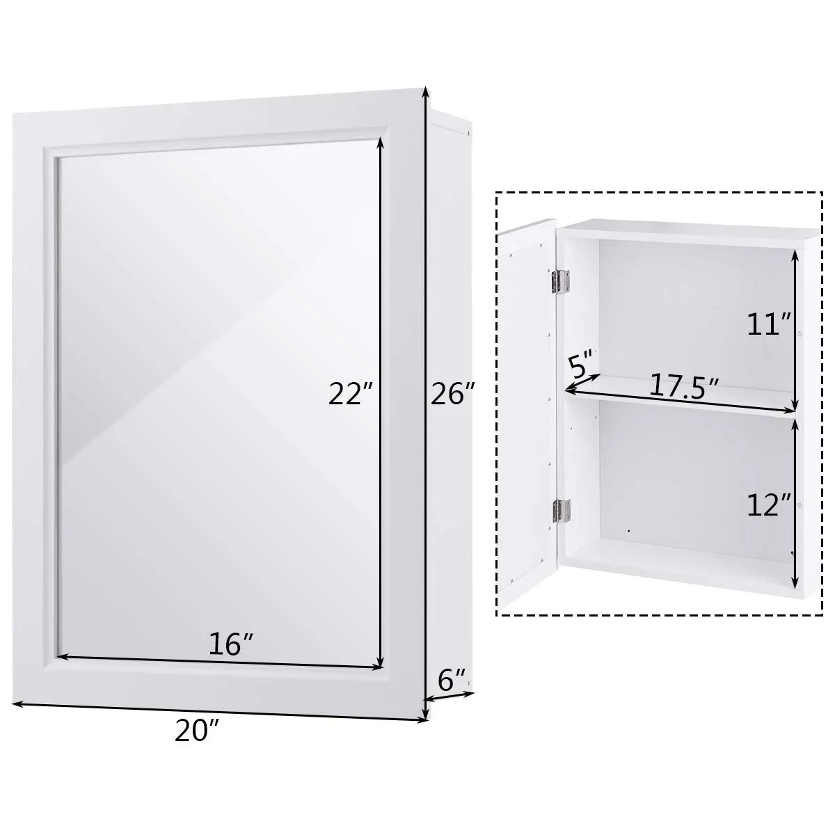 Mirrored Bathroom Cabinet, Wall Mount Storage Organizer, Medicine Cabinet with Single Doors