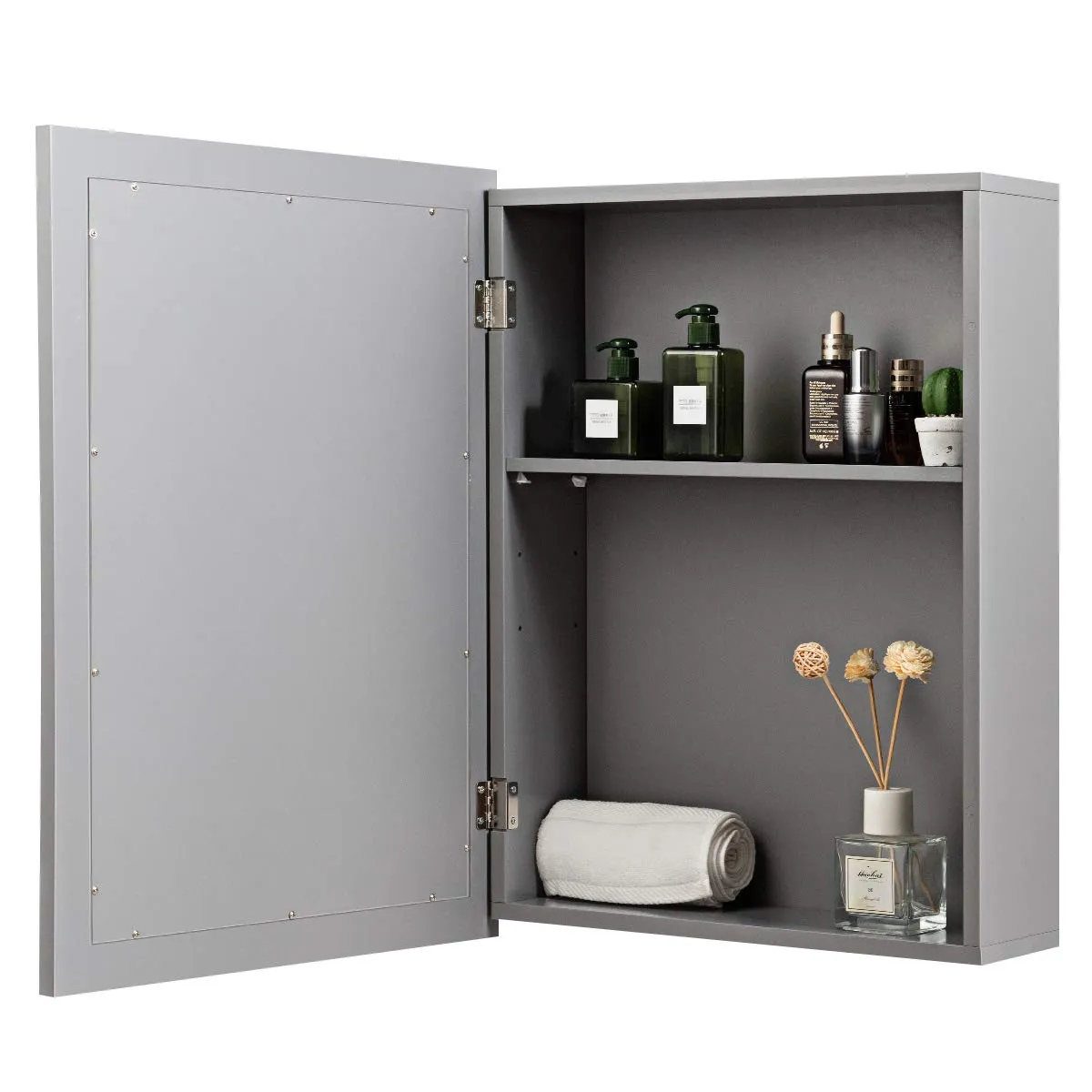 Mirrored Bathroom Cabinet, Wall Mount Storage Organizer, Medicine Cabinet with Single Doors
