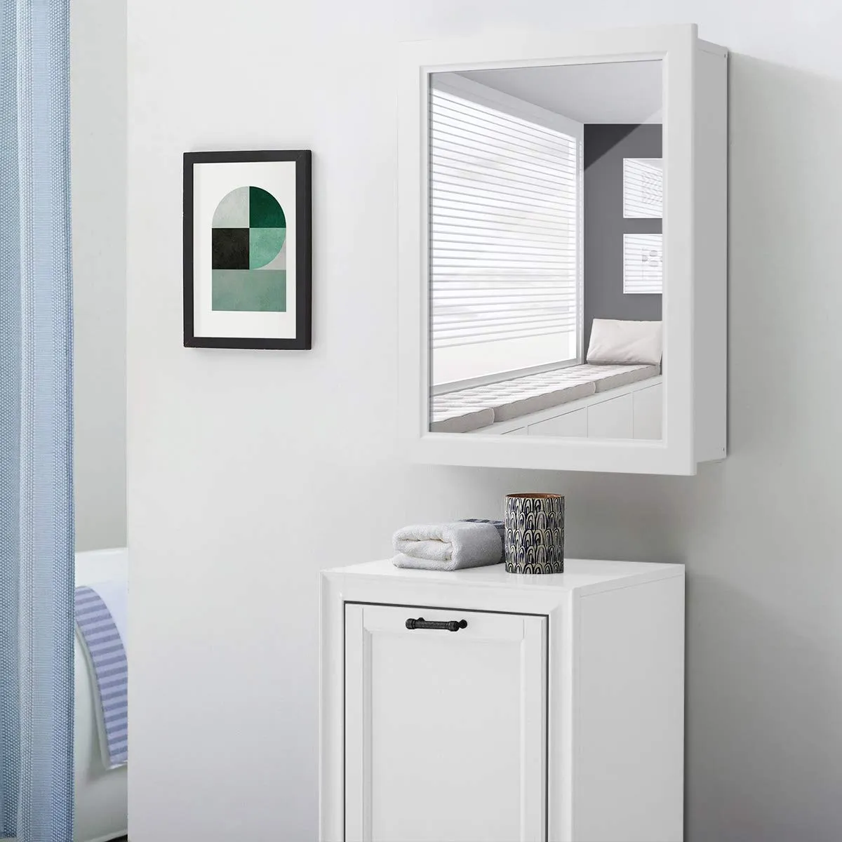 Mirrored Bathroom Cabinet, Wall Mount Storage Organizer, Medicine Cabinet with Single Doors