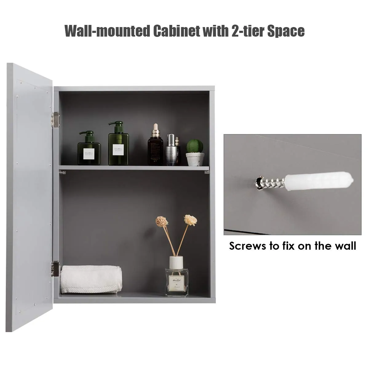 Mirrored Bathroom Cabinet, Wall Mount Storage Organizer, Medicine Cabinet with Single Doors