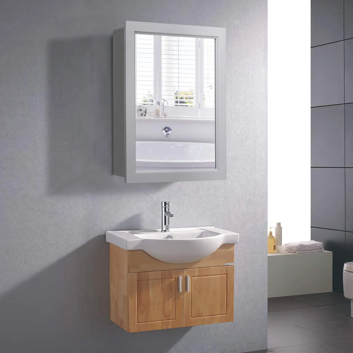 Mirrored Bathroom Cabinet, Wall Mount Storage Organizer, Medicine Cabinet with Single Doors