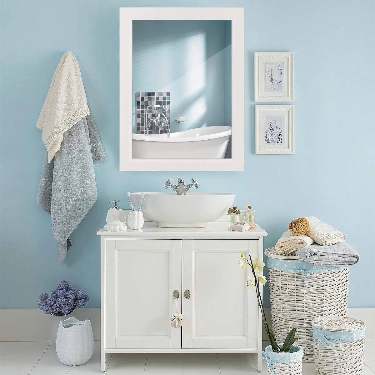 Mirrored Bathroom Cabinet, Wall Mount Storage Organizer, Medicine Cabinet with Single Doors