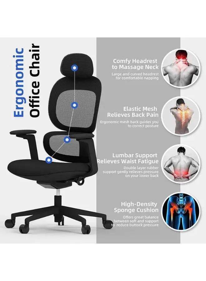Modern Executive Ergonomic Office Chair With Headrest, Black Base for Office, Home and Shops