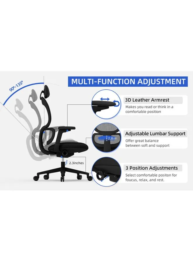 Modern Executive Ergonomic Office Chair With Headrest, Black Base for Office, Home and Shops