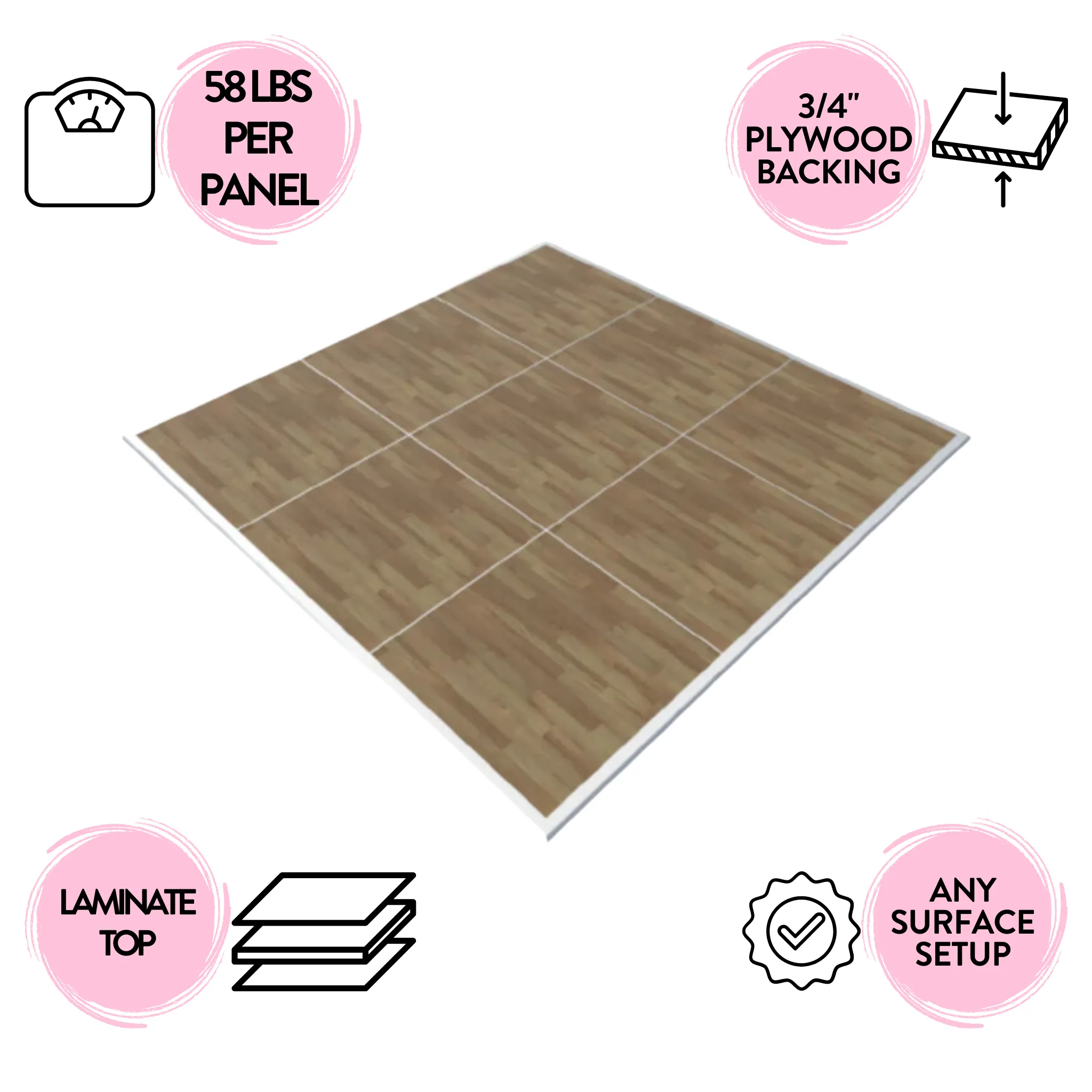 New England Plank Laminate Portable Dance Floor - Subfloor Included