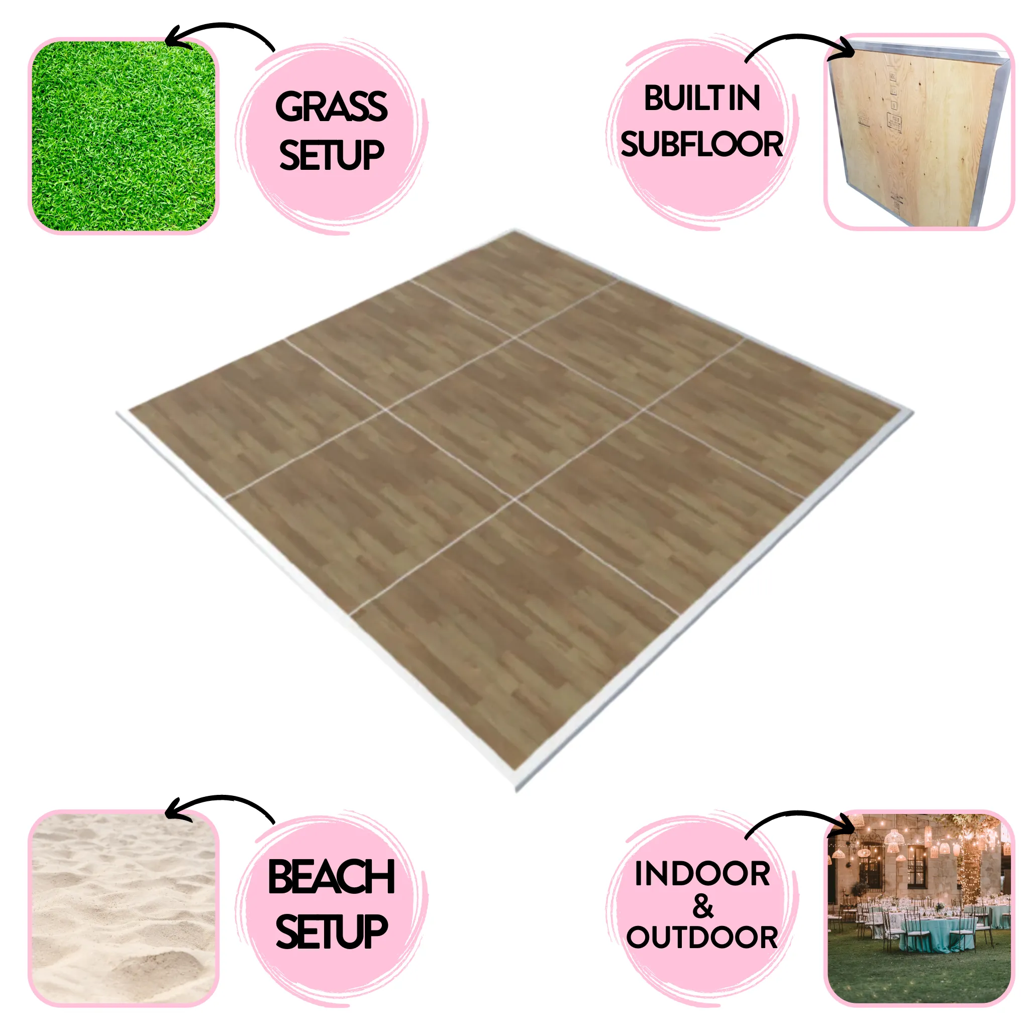 New England Plank Laminate Portable Dance Floor - Subfloor Included