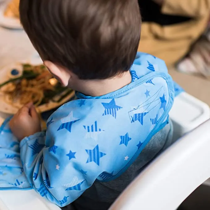 New Tidy Tot Cover & Catch Waterproof Bib attaches to highchair NO More Gaps! Long Sleeve Coverall Baby weaning bib for BLW Baby led weaning, STARS! Retails $26 