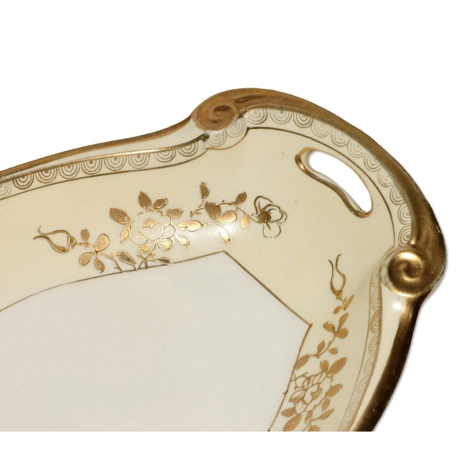Noritake Maruki Mark Nippon Oval Asparagus Bowl Gold Moriage Porcelain 1910