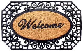 OnlyMat Elegant Oval Shaped "Welcome" Printed Natural Coir Mat With Large Black Moulded Rubber Border