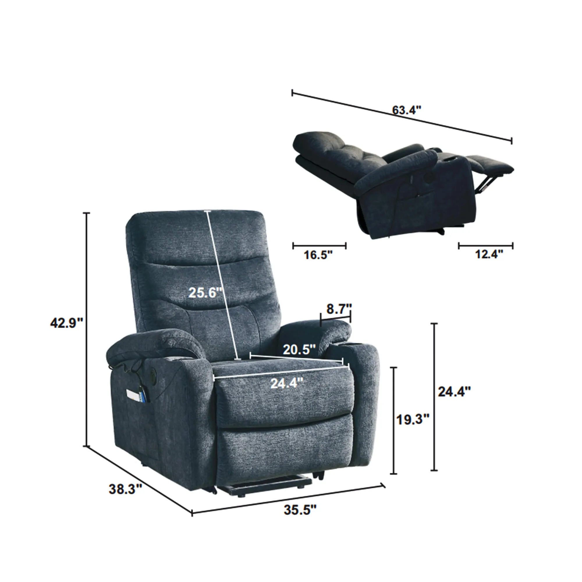 Power Lift Recliner Chair with Massage and Heat for Elderly Electric Recliner Lift Chair with 2 Side Pockets, Cup Holders, USB Port for Living Room, Dark Gray