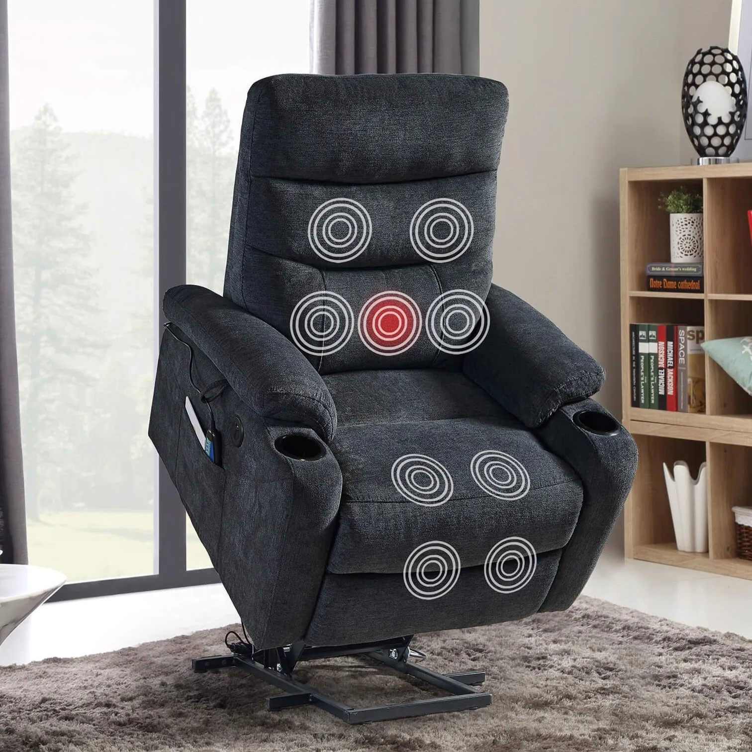 Power Lift Recliner Chair with Massage and Heat for Elderly Electric Recliner Lift Chair with 2 Side Pockets, Cup Holders, USB Port for Living Room, Dark Gray