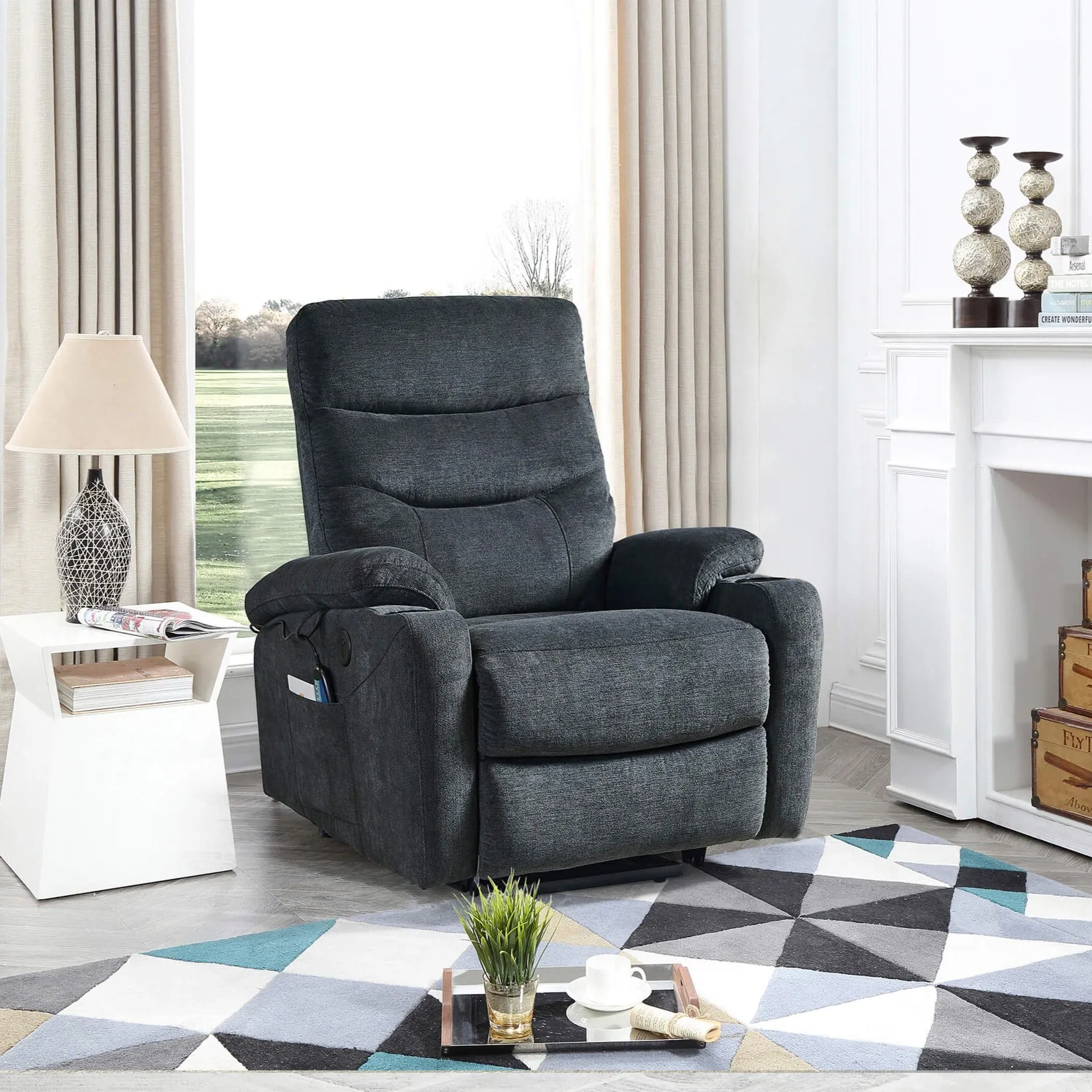 Power Lift Recliner Chair with Massage and Heat for Elderly Electric Recliner Lift Chair with 2 Side Pockets, Cup Holders, USB Port for Living Room, Dark Gray