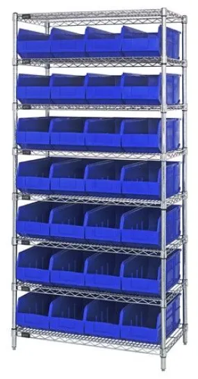 Quantum WR8-423 Wire Shelving System with 8 Shelves, 12" x 36" x 74"
