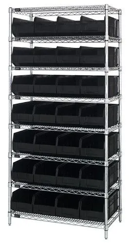 Quantum WR8-423 Wire Shelving System with 8 Shelves, 12" x 36" x 74"