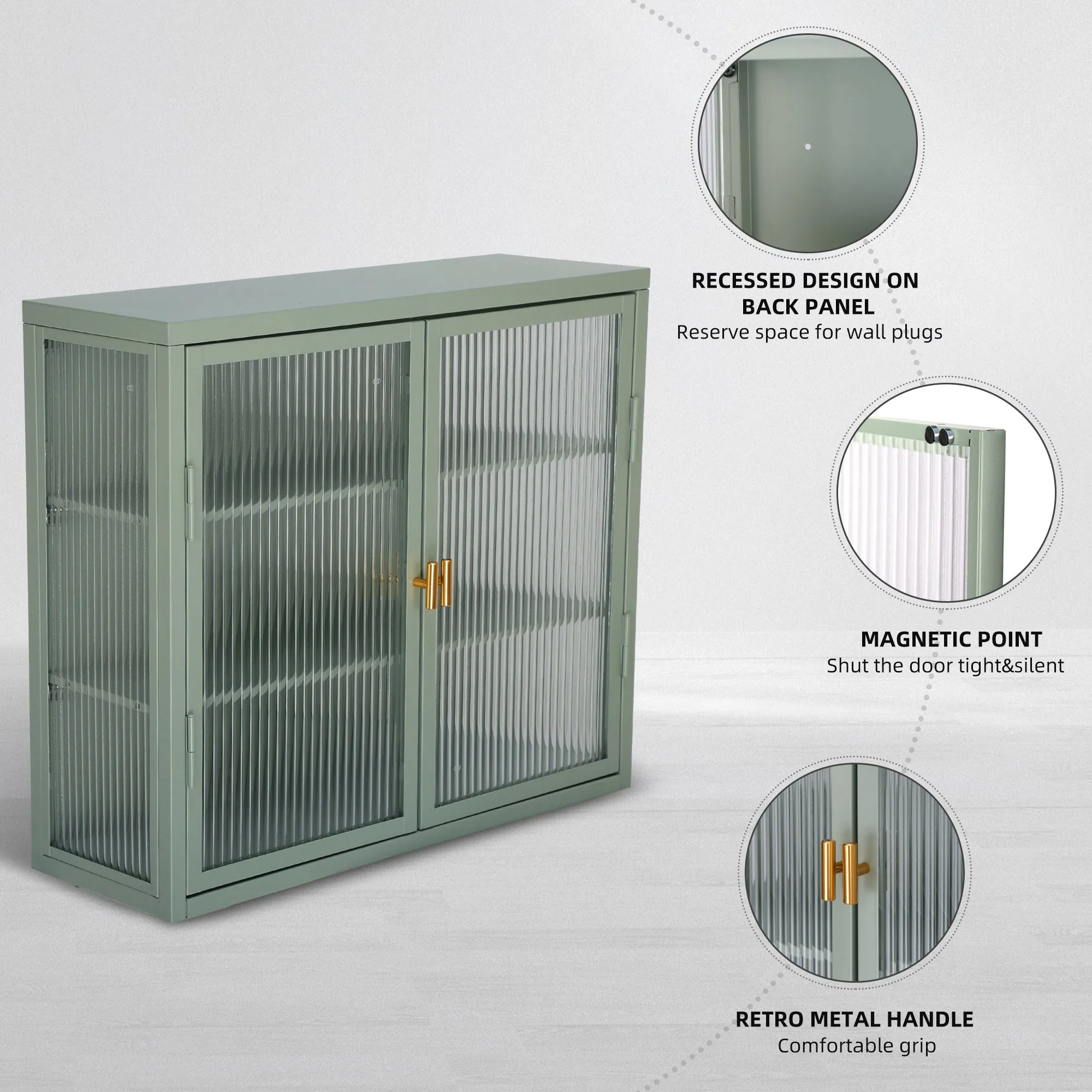 Retro Style Haze Double Glass Door Wall Cabinet