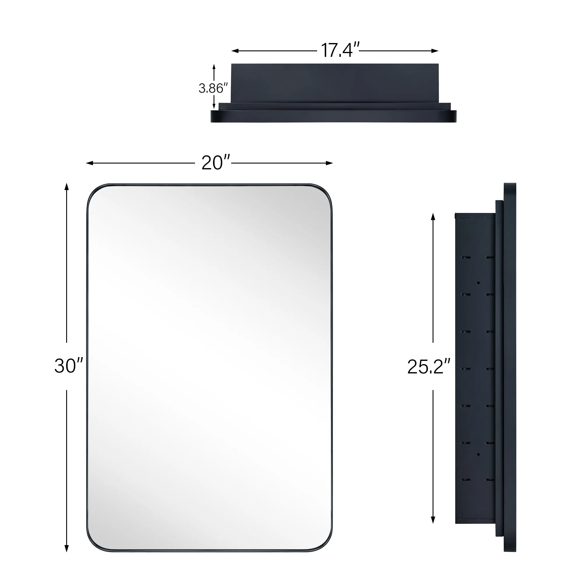 Rounded Rectangular Stainless Steel Recessed Framed Medicine Cabinet with Mirror