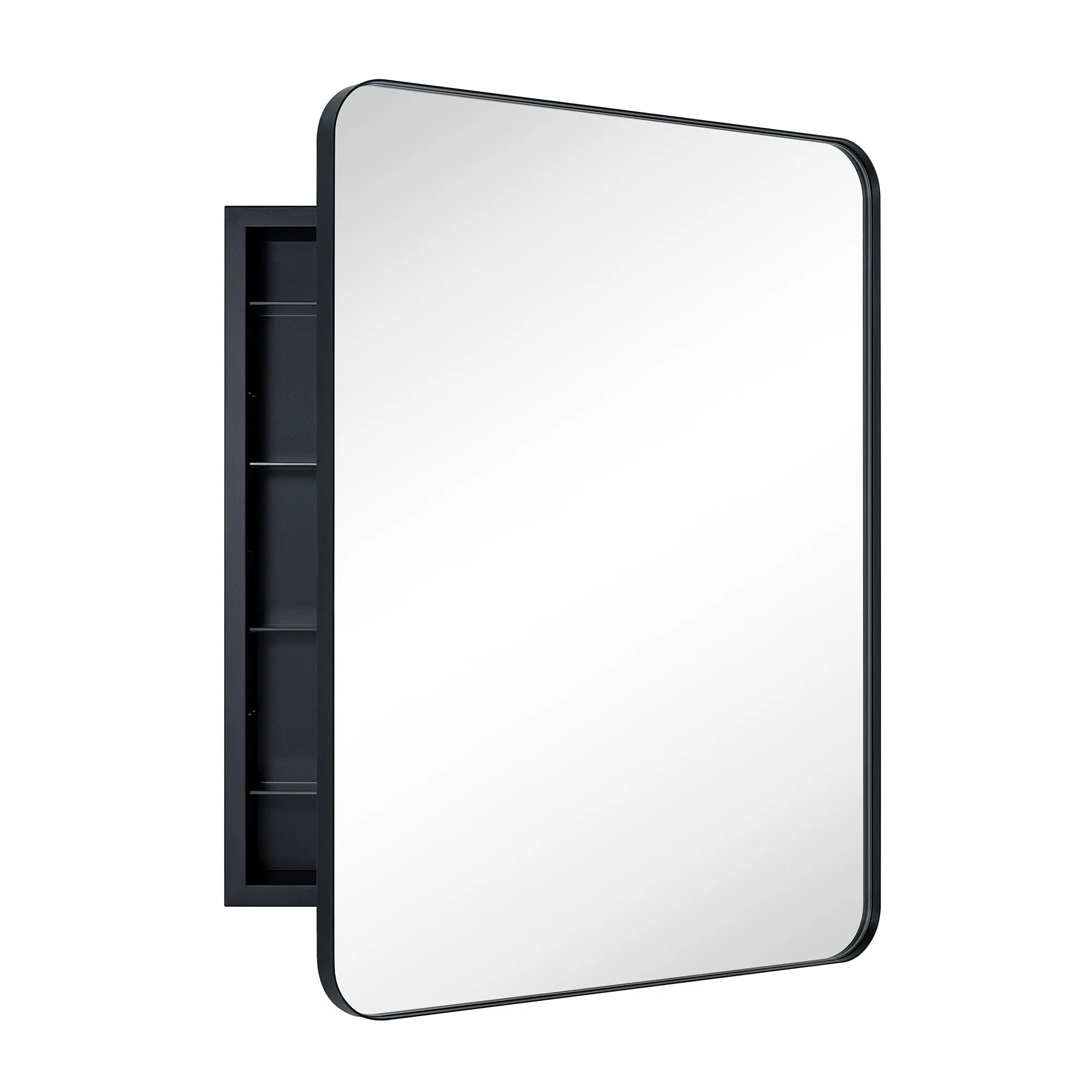 Rounded Rectangular Stainless Steel Recessed Framed Medicine Cabinet with Mirror