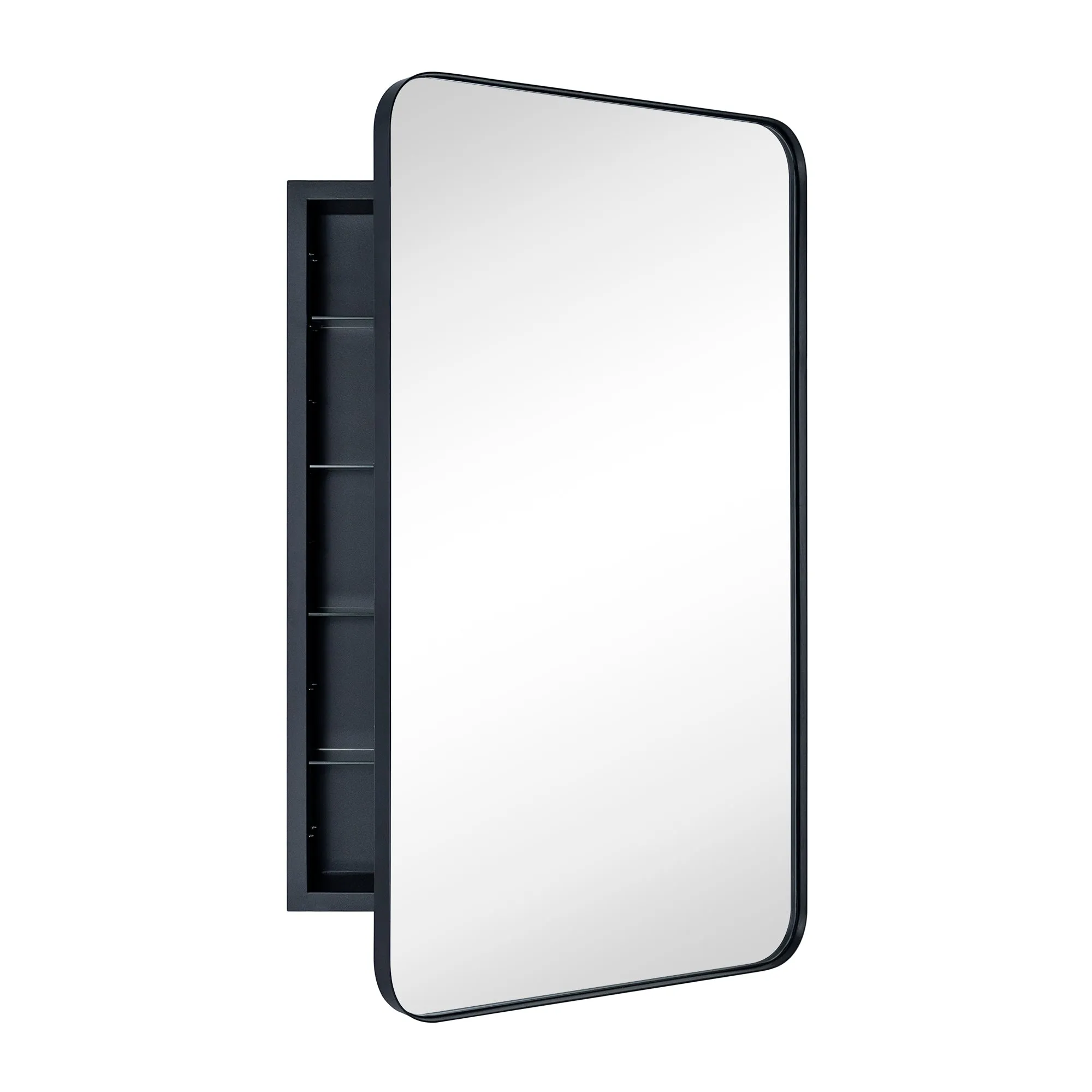 Rounded Rectangular Stainless Steel Recessed Framed Medicine Cabinet with Mirror