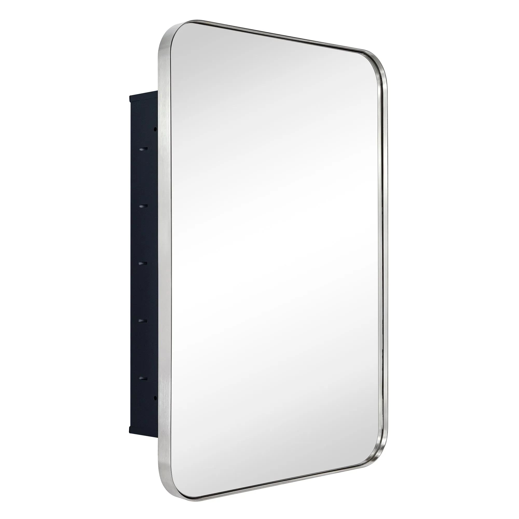 Rounded Rectangular Stainless Steel Recessed Framed Medicine Cabinet with Mirror