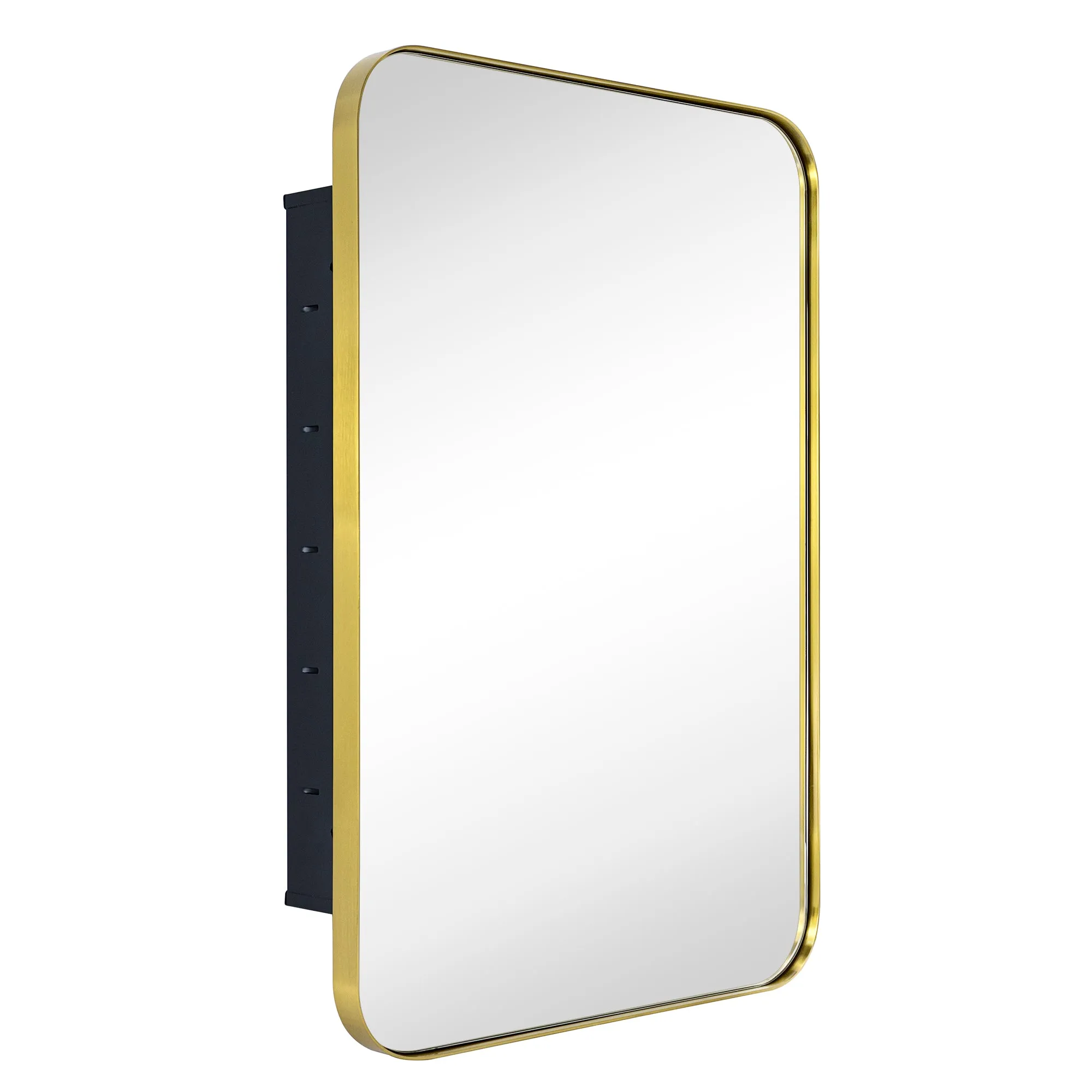 Rounded Rectangular Stainless Steel Recessed Framed Medicine Cabinet with Mirror