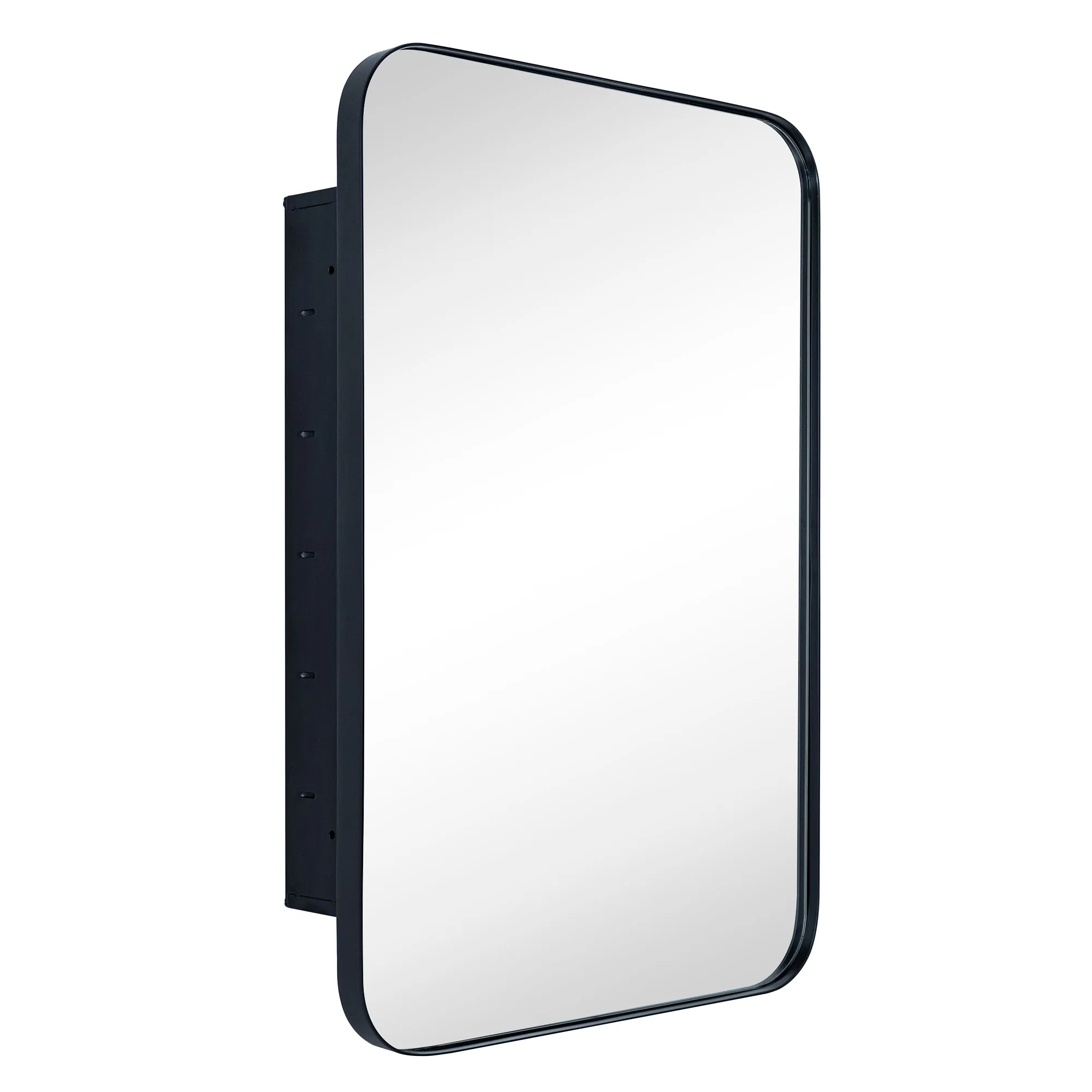 Rounded Rectangular Stainless Steel Recessed Framed Medicine Cabinet with Mirror
