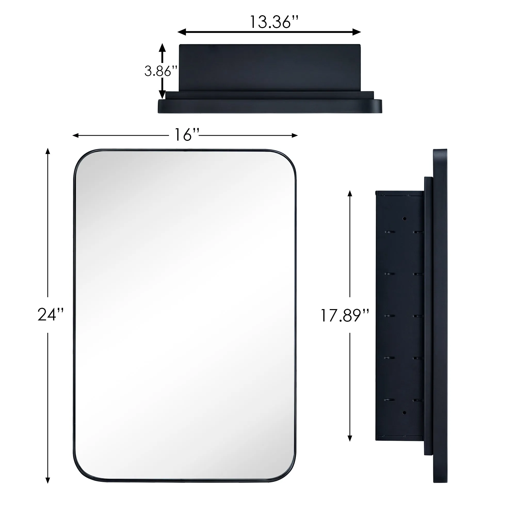 Rounded Rectangular Stainless Steel Recessed Framed Medicine Cabinet with Mirror