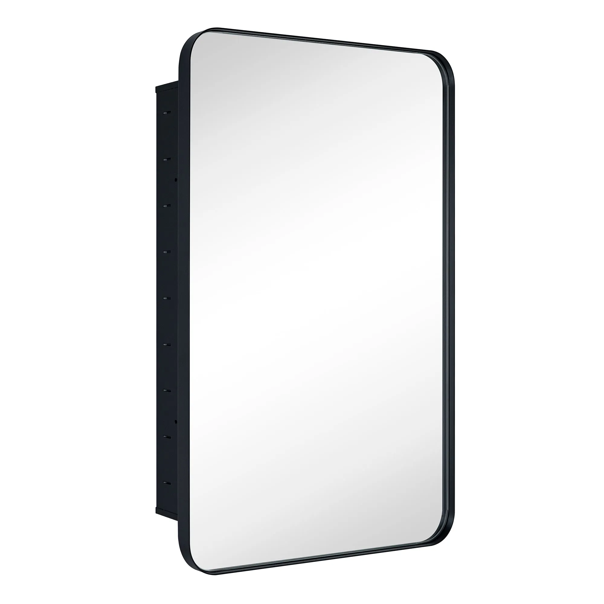 Rounded Rectangular Stainless Steel Recessed Framed Medicine Cabinet with Mirror
