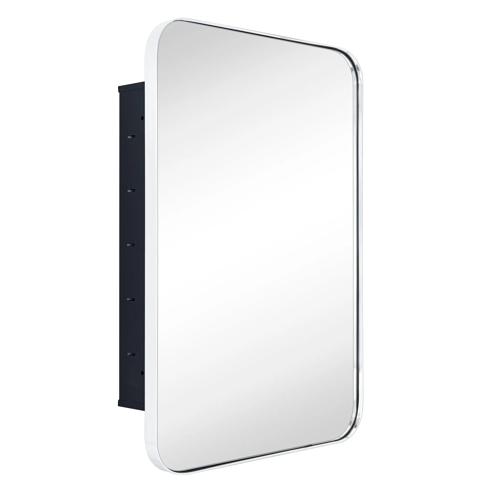 Rounded Rectangular Stainless Steel Recessed Framed Medicine Cabinet with Mirror