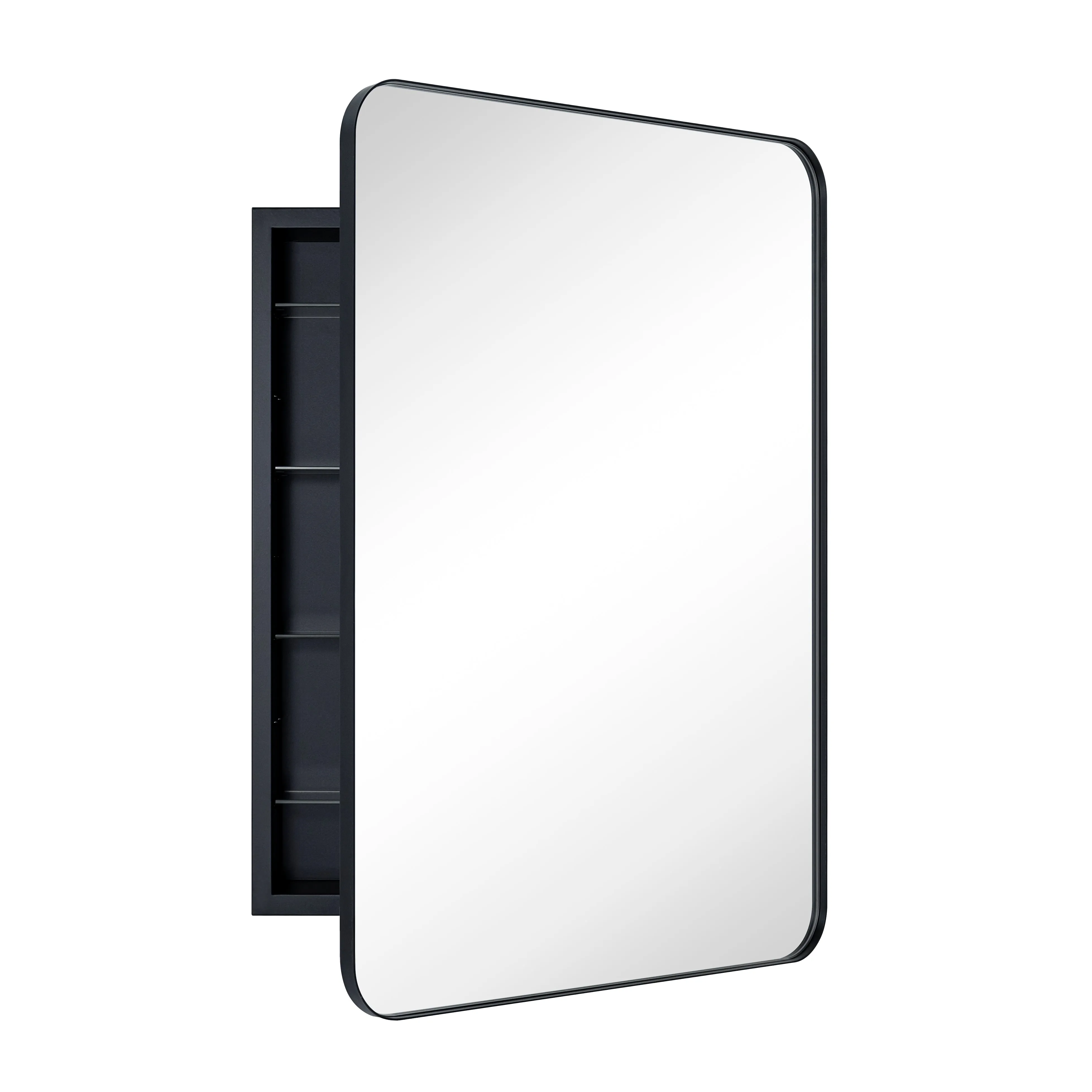 Rounded Rectangular Stainless Steel Recessed Framed Medicine Cabinet with Mirror