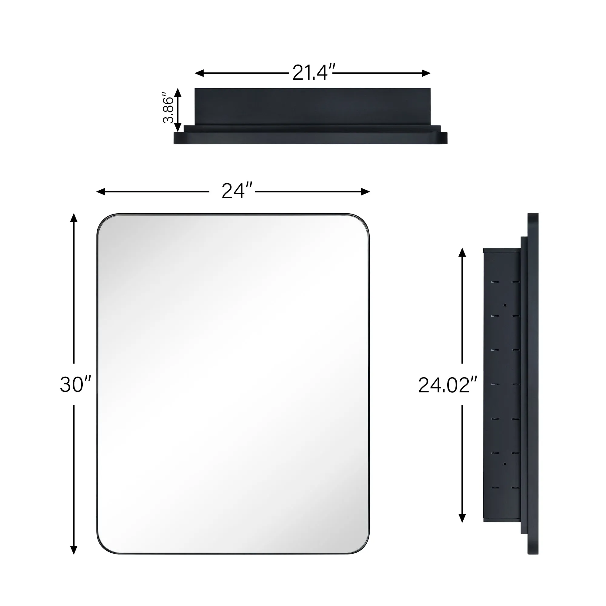 Rounded Rectangular Stainless Steel Recessed Framed Medicine Cabinet with Mirror