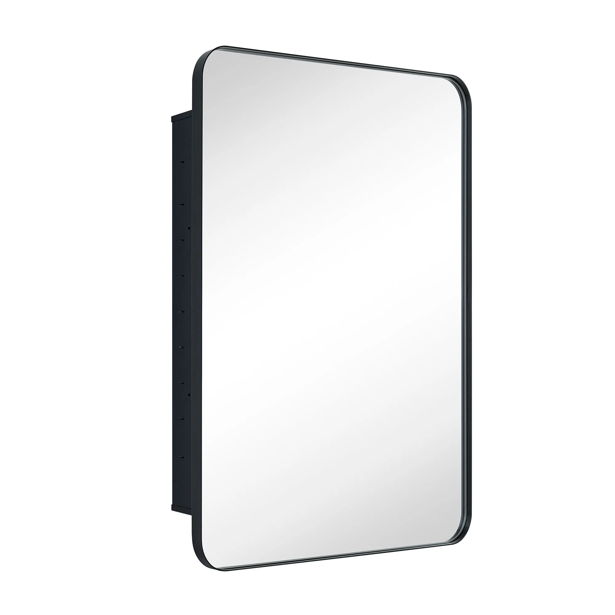 Rounded Rectangular Stainless Steel Recessed Framed Medicine Cabinet with Mirror