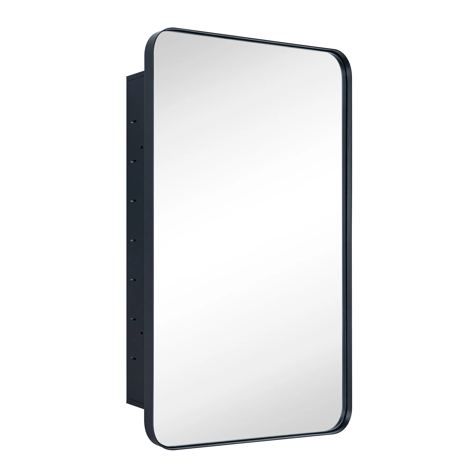 Rounded Rectangular Stainless Steel Recessed Framed Medicine Cabinet with Mirror