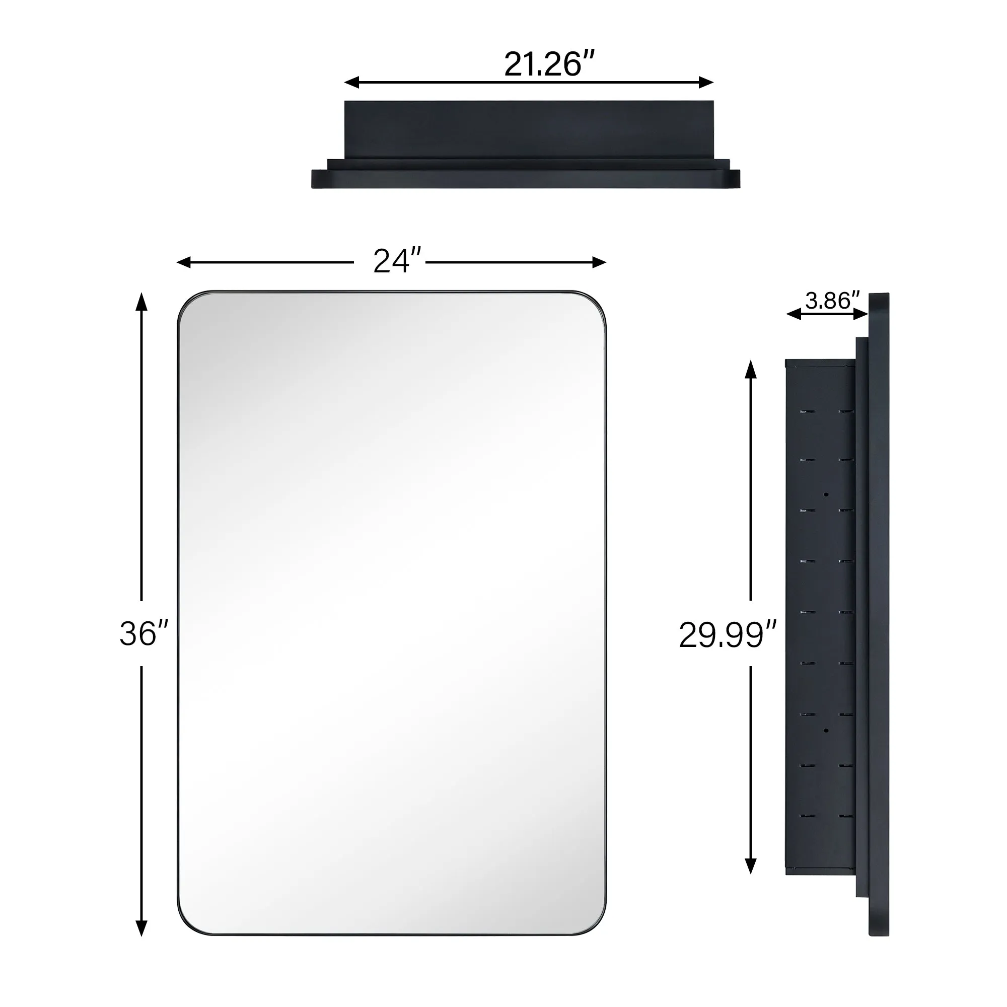 Rounded Rectangular Stainless Steel Recessed Framed Medicine Cabinet with Mirror