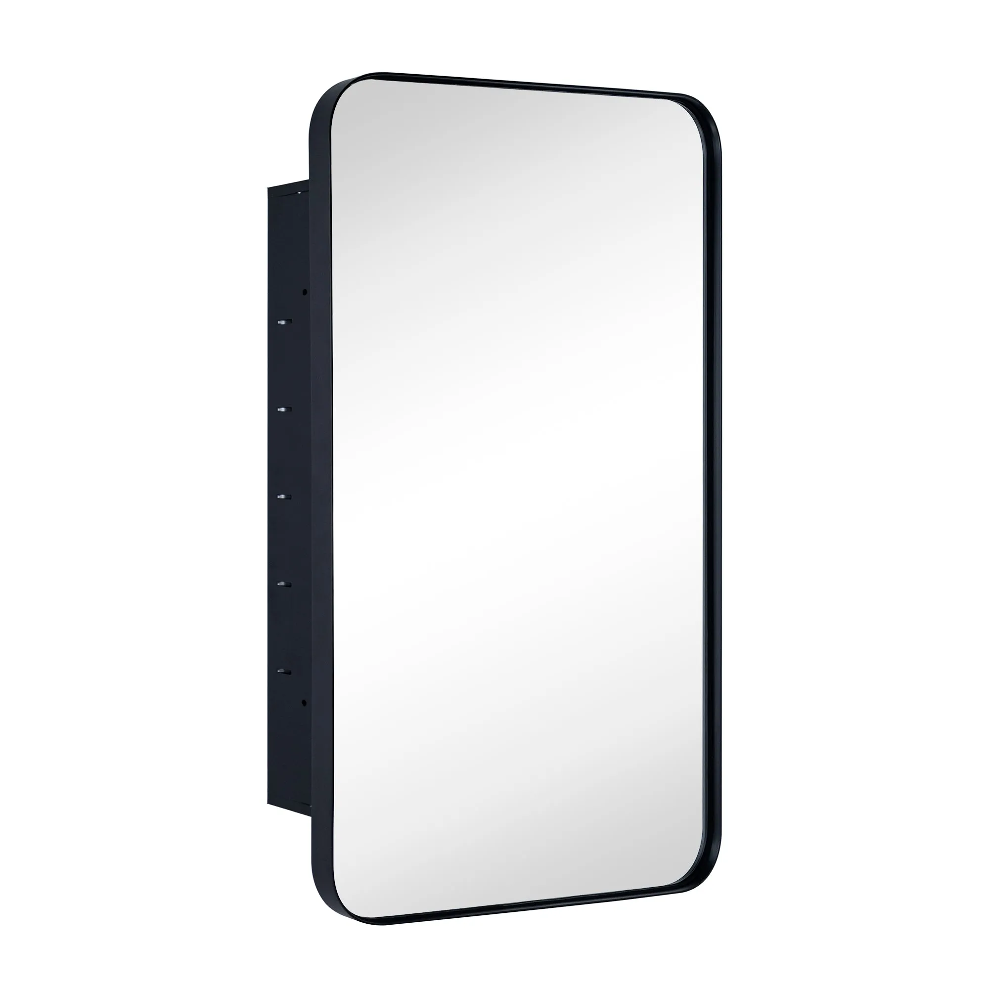 Rounded Rectangular Stainless Steel Recessed Framed Medicine Cabinet with Mirror