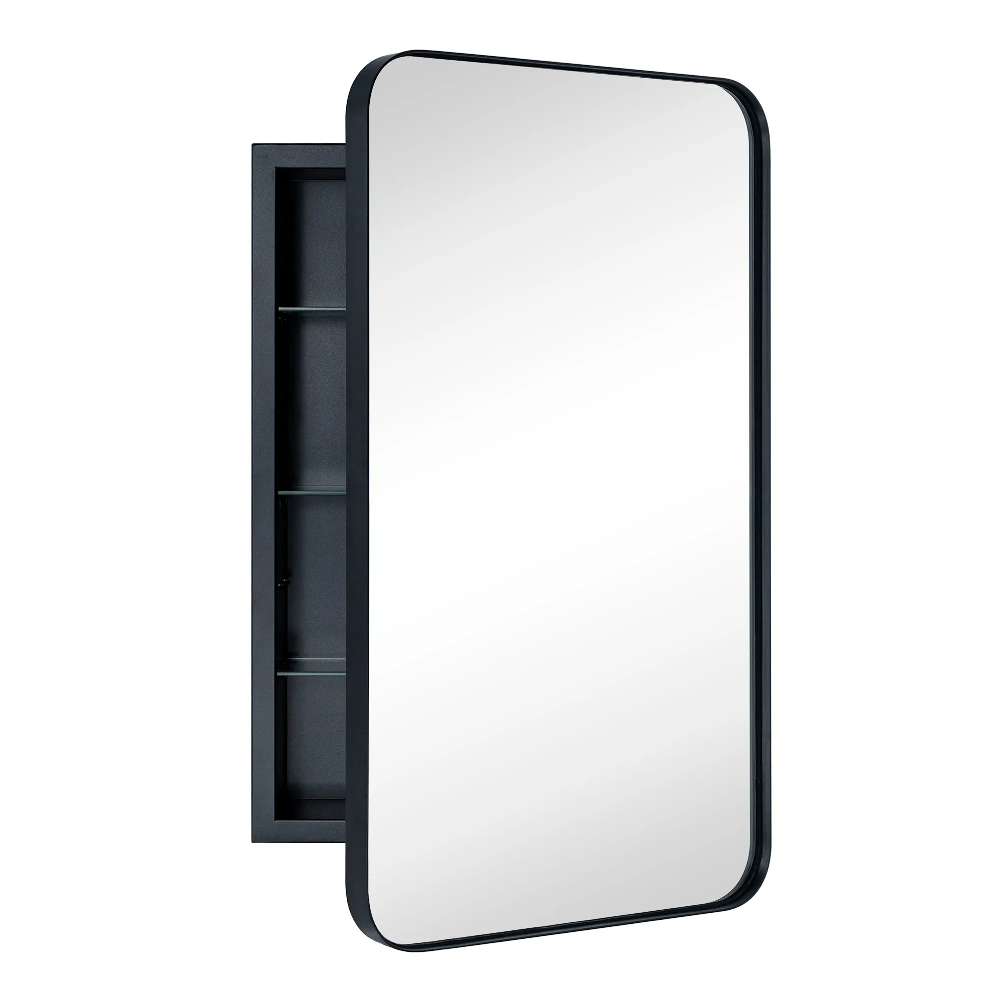 Rounded Rectangular Stainless Steel Recessed Framed Medicine Cabinet with Mirror