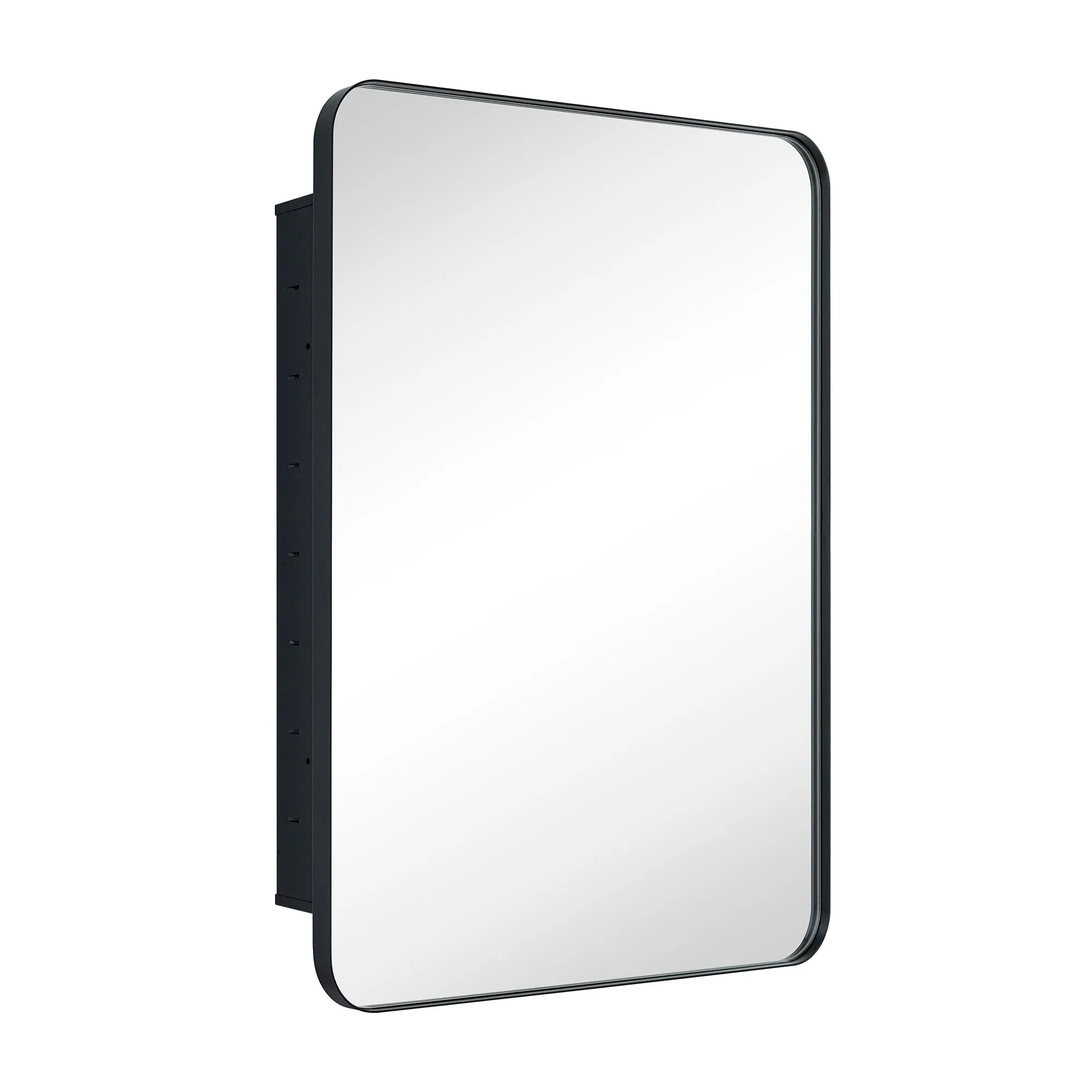 Rounded Rectangular Stainless Steel Recessed Framed Medicine Cabinet with Mirror