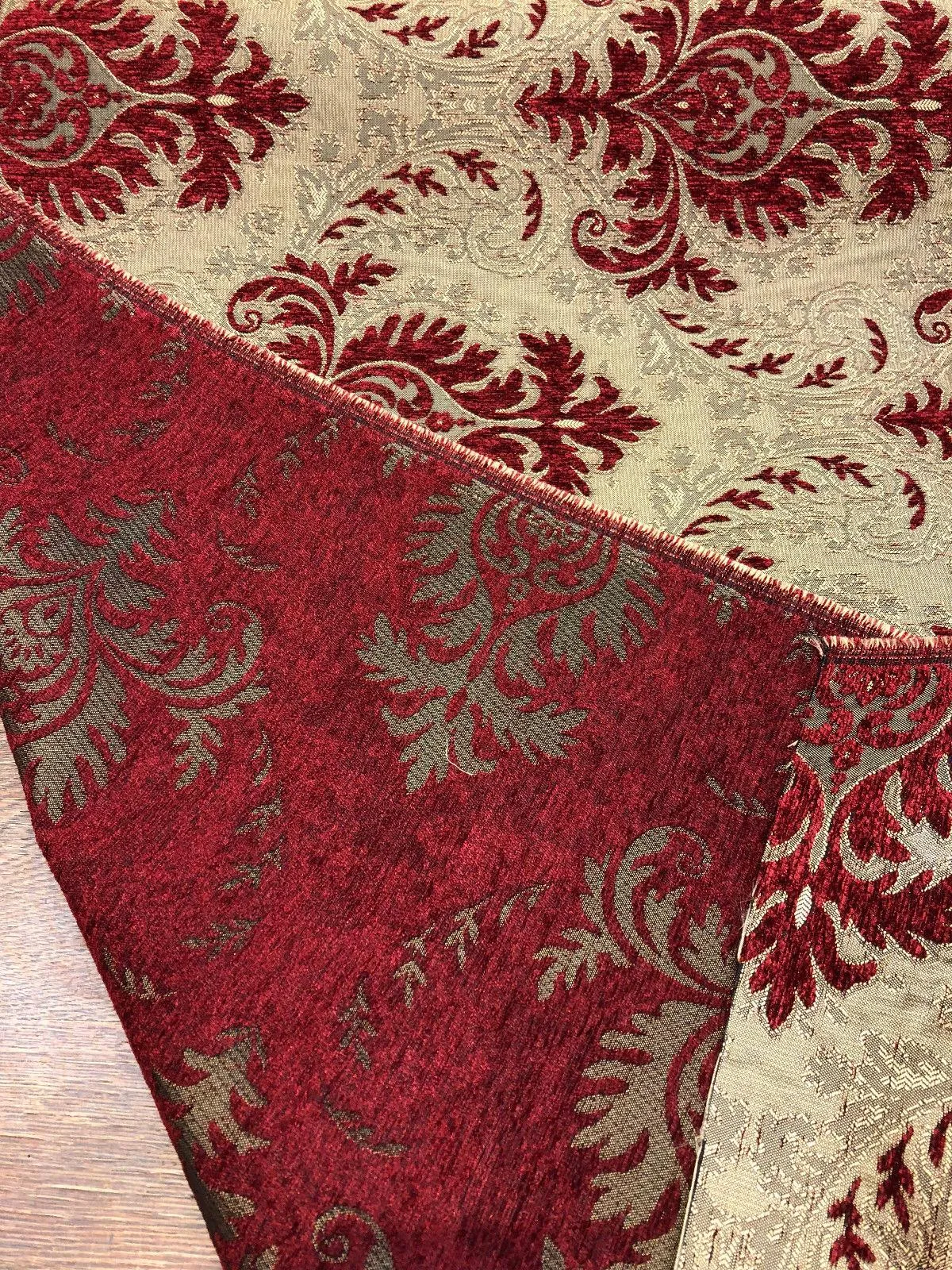 Sabrina Ruby Damask Fabric Chenille upholstery Fabric by the yard sofa chair