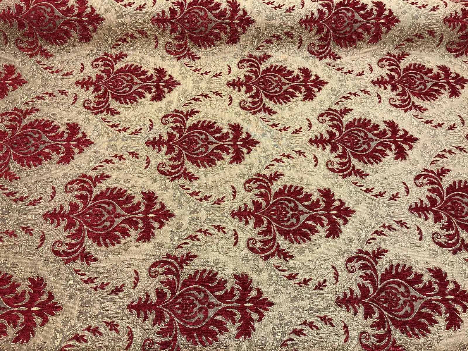 Sabrina Ruby Damask Fabric Chenille upholstery Fabric by the yard sofa chair