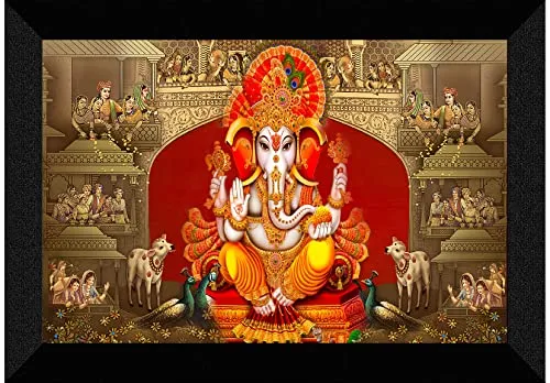 SAF Pack of 1 Ganesha religious modern art wall painting with framed for living room 11 inch x 14 inch CANFM31416