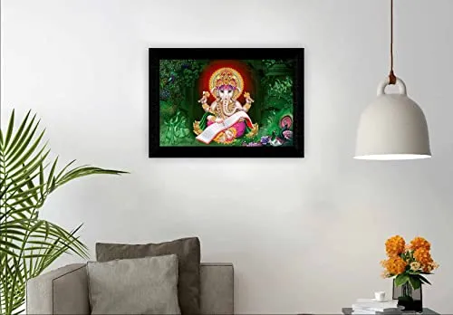 SAF Pack of 1 Ganesha religious modern art wall painting with framed for living room 11 inch x 14 inch CANFM31429