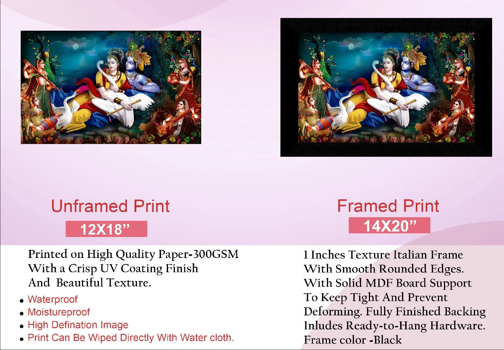 SAF Pack of 1 Radha krishna religious modern art wall painting with framed for living room 11 inch x 14 inch CANFM31272