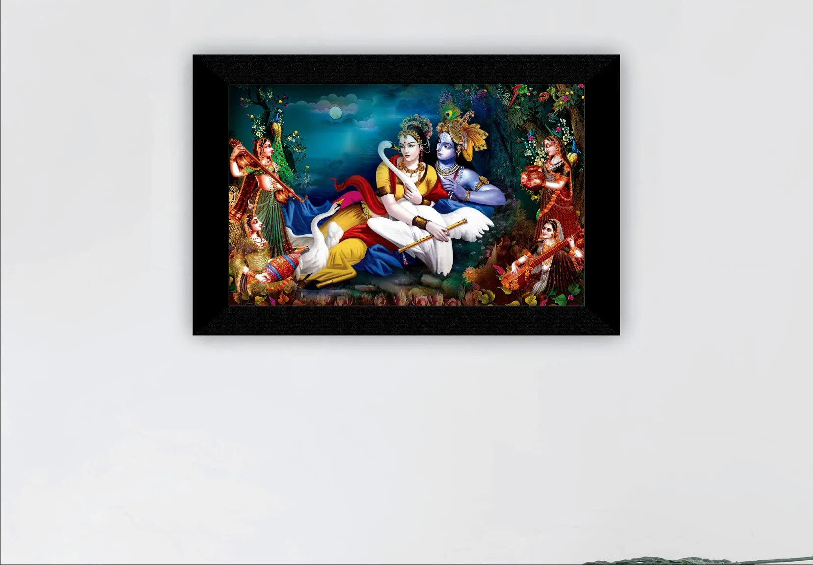 SAF Pack of 1 Radha krishna religious modern art wall painting with framed for living room 11 inch x 14 inch CANFM31272