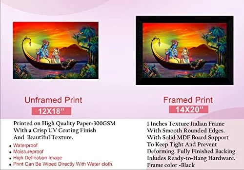 SAF Pack of 1 Radha krishna religious modern art wall painting with framed for living room 11 inch x 14 inch CANFM31334