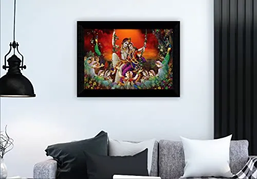 SAF Pack of 1 Radha krishna religious modern art wall painting with framed for living room 11 inch x 14 inch CANFM31335
