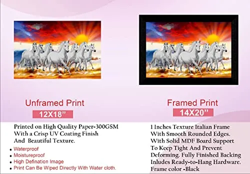 SAF Pack of 1 Seven Running horse modern art wall painting with framed for living room 11 inch x 14 inch CANFM31313