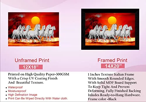 SAF Pack of 1 Seven Running horse modern art wall painting with framed for living room 11 inch x 14 inch CANFM31314