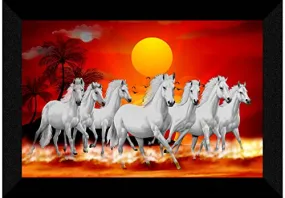 SAF Pack of 1 Seven Running horse modern art wall painting with framed for living room 11 inch x 14 inch CANFM31314